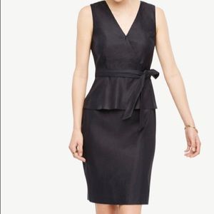 Linen Blend Navy Peplum Dress